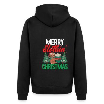 Frohe faultiermäßige Weihnachten - Unisex Premium Bio Zip Hoodie - Schwarz - Hinten - Nico (187cm)