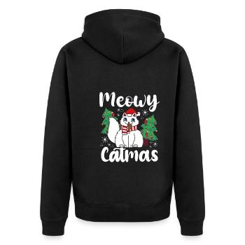 Meowy Catmas - Unisex Premium Organic Zip Hoodie - black - Back - Nico (187cm)