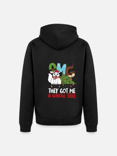 Cat with Christmas tree - Unisex Premium Organic Zip Hoodie - black