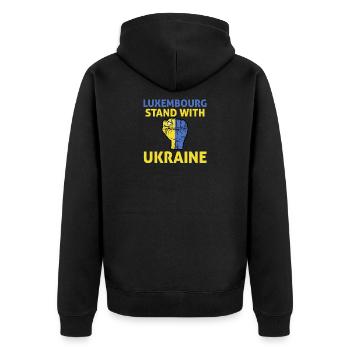 Luxembourg Ukraine - I support Ukraine - Unisex Premium Organic Zip Hoodie - black - Back - Nico (187cm)