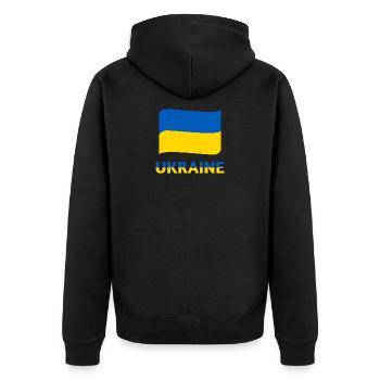 Flagge Ukraine T-Shirt - Unisex Premium Bio Zip Hoodie - Schwarz - Hinten - Nico (187cm)