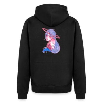 Fünfhundert Lichtjahre entfernt - Unisex Premium Bio Zip Hoodie - Schwarz - Hinten - Nico (187cm)