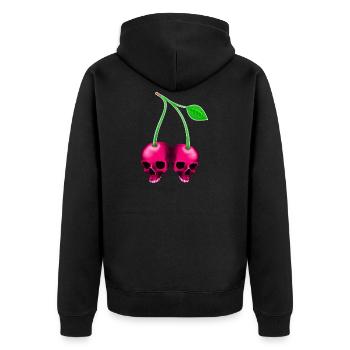 Skull Kirsche Pink - Unisex Premium Bio Zip Hoodie - Schwarz - Hinten - Nico (187cm)