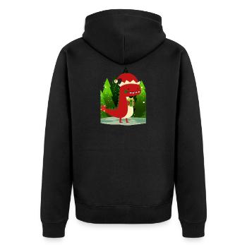Dinosaurier Dino Geschenk Weihnachten Ugly Sweater - Unisex Premium Bio Zip Hoodie - Schwarz - Hinten - Nico (187cm)