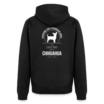 CHIHUAHUA Guardian Angel Wilsigns - Unisex Premium Bio Zip Hoodie - Schwarz - Hinten - Nico (187cm)