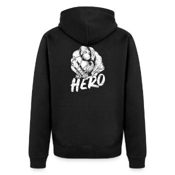 Du bist mein Held - Unisex Premium Bio Zip Hoodie - Schwarz - Hinten - Nico (187cm)