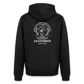JAGDTERRIER Schutzengel Wilsigns Jagdhund Geschenk - Unisex Premium Bio Zip Hoodie - Schwarz - Hinten - Nico (187cm)