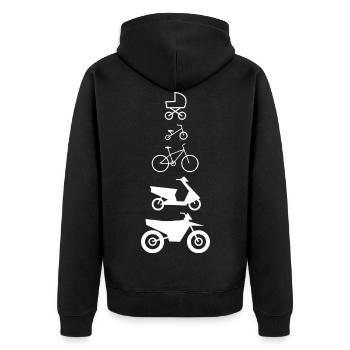 Motorrad Werdegang - Unisex Premium Bio Zip Hoodie - Schwarz - Hinten - Nico (187cm)