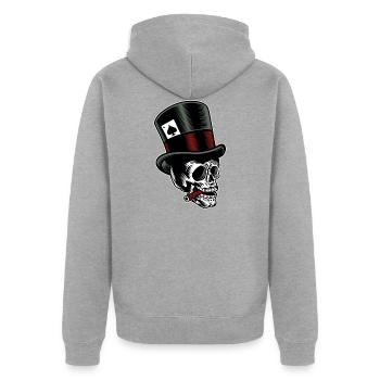 Crâne avec cylindre - Veste à capuche bio Premium Unisexe - gris chiné - Dos - Nico (187cm)