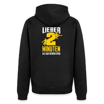 Handball Lieber 2 Minuten - Unisex Premium Bio Zip Hoodie - Schwarz - Hinten - Nico (187cm)