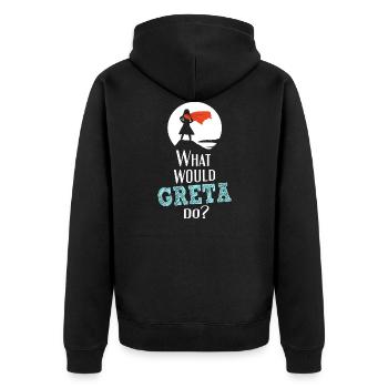 What would Greta do? - White Superhero Edition - Unisex Premium Organic Zip Hoodie - black - Back - Nico (187cm)