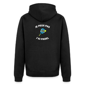 t shirt je peux pas j'ai padel humour j'peux pas - Veste à capuche bio Premium Unisexe - noir - Dos - Nico (187cm)