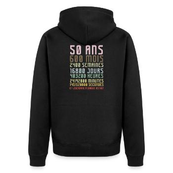 Anniversaire 50 ans homme ou femme, idée cadeau - Veste à capuche bio Premium Unisexe - noir - Dos - Nico (187cm)