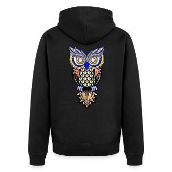 Eule Natur Vogel Farbenfroh Farbe Wild - Unisex Premium Bio Zip Hoodie - Schwarz - Hinten - Nico (187cm)
