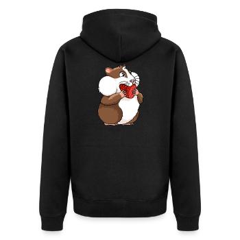 Dickes Meerschweinchen mit Erdbeere - Unisex Premium Bio Zip Hoodie - Schwarz - Hinten - Nico (187cm)