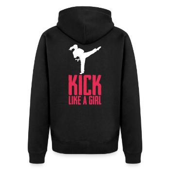 Kick Like a Girl Karate Girl Karate Kick - Unisex Premium Organic Zip Hoodie - black - Back - Nico (187cm)