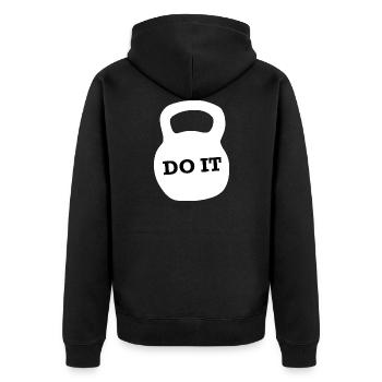 Gym Sport Kraftsport - Unisex Premium Bio Zip Hoodie - Schwarz - Hinten - Nico (187cm)