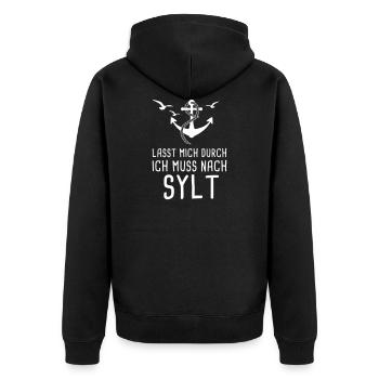 Lasst Mich Durch Sylt Westerland Nordsee Urlaub - Unisex Premium Bio Zip Hoodie - Schwarz - Hinten - Nico (187cm)