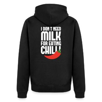 Milch vs Chili - Unisex Premium Bio Zip Hoodie - Schwarz - Hinten - Nico (187cm)