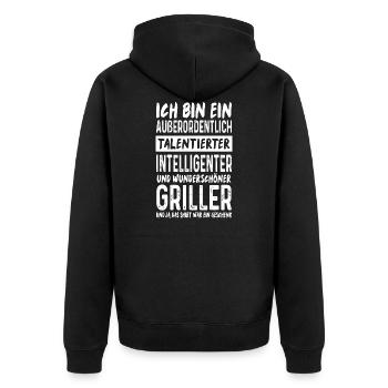 Grillen Grillmeister Spruch BBQ Lustiges Griller - Unisex Premium Bio Zip Hoodie - Schwarz - Hinten - Nico (187cm)