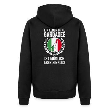 Gardasee Reise Geschenk - Unisex Premium Bio Zip Hoodie - Schwarz - Hinten - Nico (187cm)