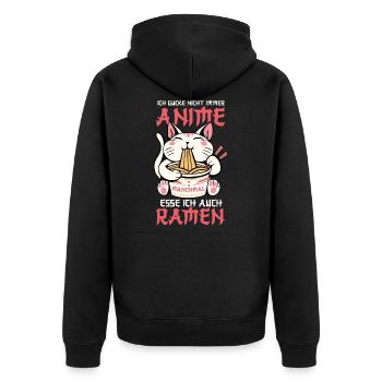 Ramen Katze Manga Kawaii Cosplay Anime - Unisex Premium Bio Zip Hoodie - Schwarz - Hinten - Nico (187cm)