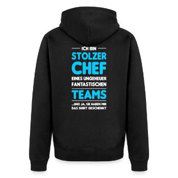 Stolzer Chef Geschenk - Unisex Premium Bio Zip Hoodie - Schwarz - Hinten - Nico (187cm)