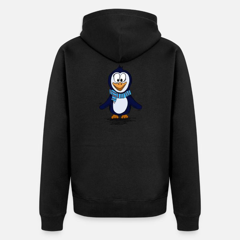 Lustiger Piguin mit Schal - Unisex Premium Bio Zip Hoodie - Schwarz