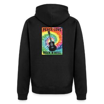 Hippie Peace Love Rock N Roll Vintage Hippie Retro - Unisex Premium Bio Zip Hoodie - Schwarz - Hinten - Nico (187cm)