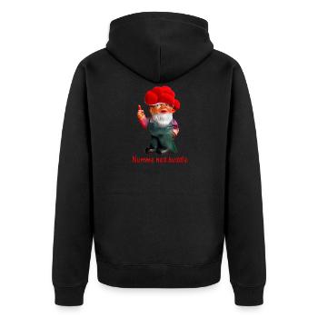 Bollenhut Gartenzwerg - Numme ned huddele - Unisex Premium Bio Zip Hoodie - Schwarz - Hinten - Nico (187cm)
