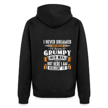 Grumpy Old Man Fathers Day - Unisex Premium Bio Zip Hoodie - Schwarz - Hinten - Nico (187cm)