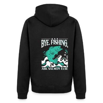Lachs Fischen - Unisex Premium Bio Zip Hoodie - Schwarz - Hinten - Nico (187cm)
