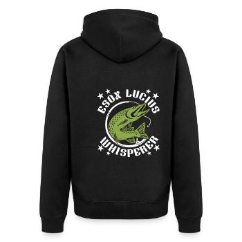 Hecht Angeln - Unisex Premium Bio Zip Hoodie - Schwarz - Hinten - Nico (187cm)