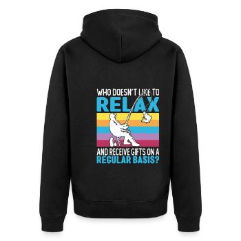 Eisfischen Geschenk - Unisex Premium Bio Zip Hoodie - Schwarz - Hinten - Nico (187cm)