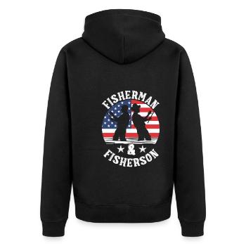 Sohn Angeln - Unisex Premium Bio Zip Hoodie - Schwarz - Hinten - Nico (187cm)