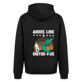 Lustiges Fischerei Wortspiel - Unisex Premium Bio Zip Hoodie - Schwarz - Hinten - Nico (187cm)