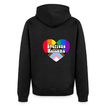 Everyone Welcome LGBTQ Rainbow Heart - Unisex Premium Bio Zip Hoodie - Schwarz - Hinten - Nico (187cm)