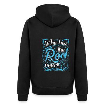 Meister der Angelrute - Unisex Premium Bio Zip Hoodie - Schwarz - Hinten - Nico (187cm)