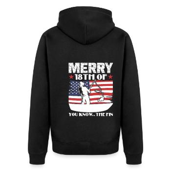 fishing tag Biden - Unisex Premium Organic Zip Hoodie - black - Back - Nico (187cm)