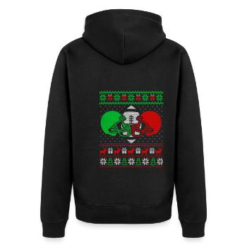 Love Football Christmas Sweater Happy Holidays - Unisex Premium Bio Zip Hoodie - Schwarz - Hinten - Nico (187cm)