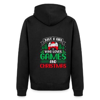 Juste une fille qui aime les jeux et Noël - Veste à capuche bio Premium Unisexe - noir - Dos - Nico (187cm)