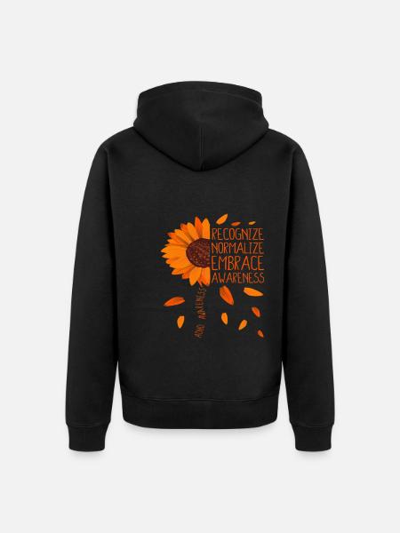 ADHD Awareness Sunflower Embrace Neurodiversity - Unisex Premium Organic Zip Hoodie - black