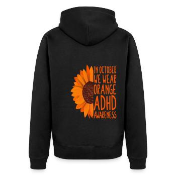 ADHD Awareness Sunflower In October We Wear Orange - Unisex Premium Organic Zip Hoodie - black - Back - Nico (187cm)