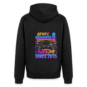 Video Game Level 8 Unlocked Awesome Since 2015 - Unisex Premium Organic Zip Hoodie - black - Back - Nico (187cm)