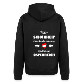 Austria T Shirt - Unisex Premium Organic Zip Hoodie - black - Back - Nico (187cm)