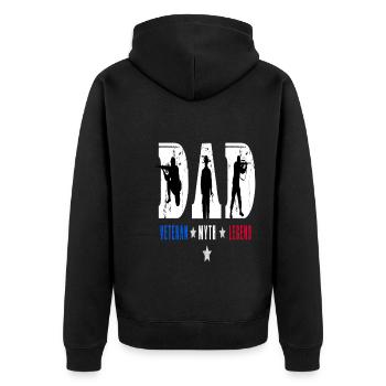 Proud Dad Veteran Myth Legend American Flag - Unisex Premium Bio Zip Hoodie - Schwarz - Hinten - Nico (187cm)