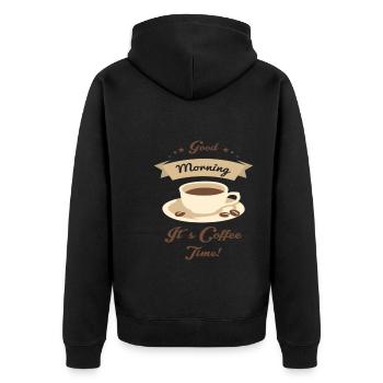 Bonjour, c’est l’heure du café - Veste à capuche bio Premium Unisexe - noir - Dos - Nico (187cm)