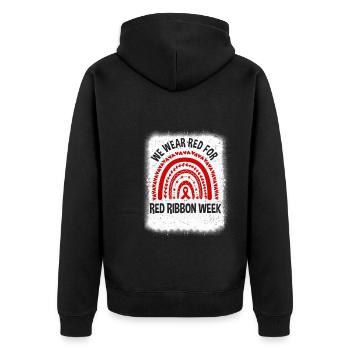 Red Ribbon Week We Wear Red Ribbon Week Awareness - Unisex Premium Bio Zip Hoodie - Schwarz - Hinten - Nico (187cm)