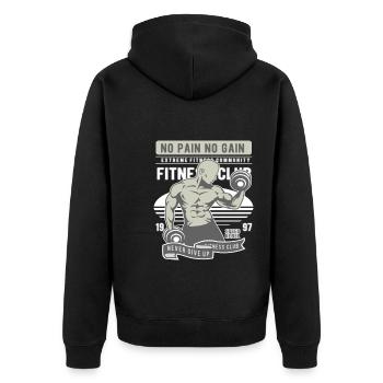 No Pain No Gain Gym - Unisex Premium Bio Zip Hoodie - Schwarz - Hinten - Nico (187cm)