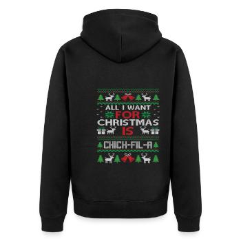 All I Want for Christmas Is Chick Fil A - Unisex Premium Bio Zip Hoodie - Schwarz - Hinten - Nico (187cm)